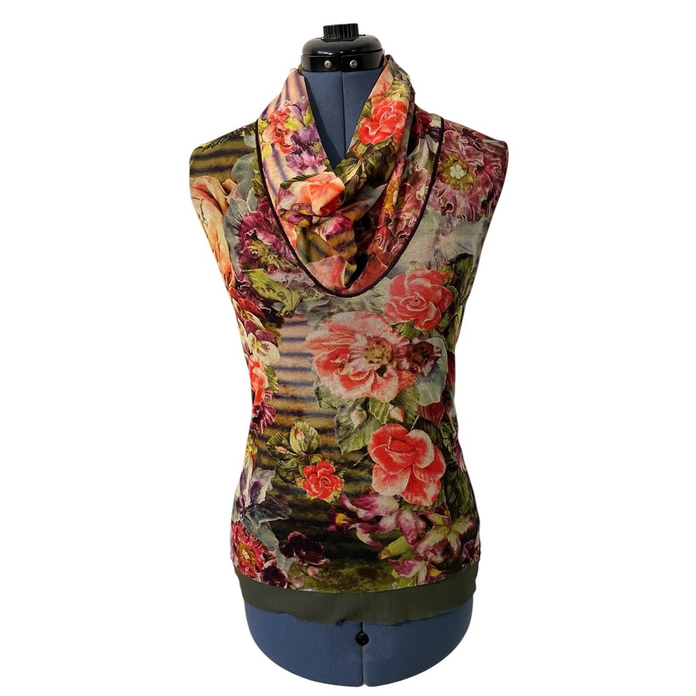 Jean Paul Gaultier Soleil‎ Floral Stripe Cowl Neck Sleeveless Mesh Fairy  Top S